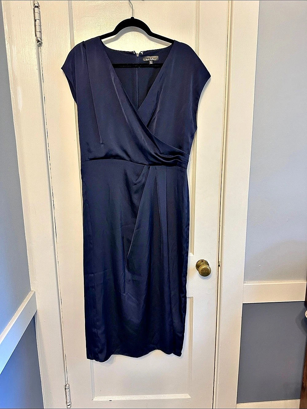 Nicole Miller Wrap Front Midi Dress in Blue Size 12 Like New worn once